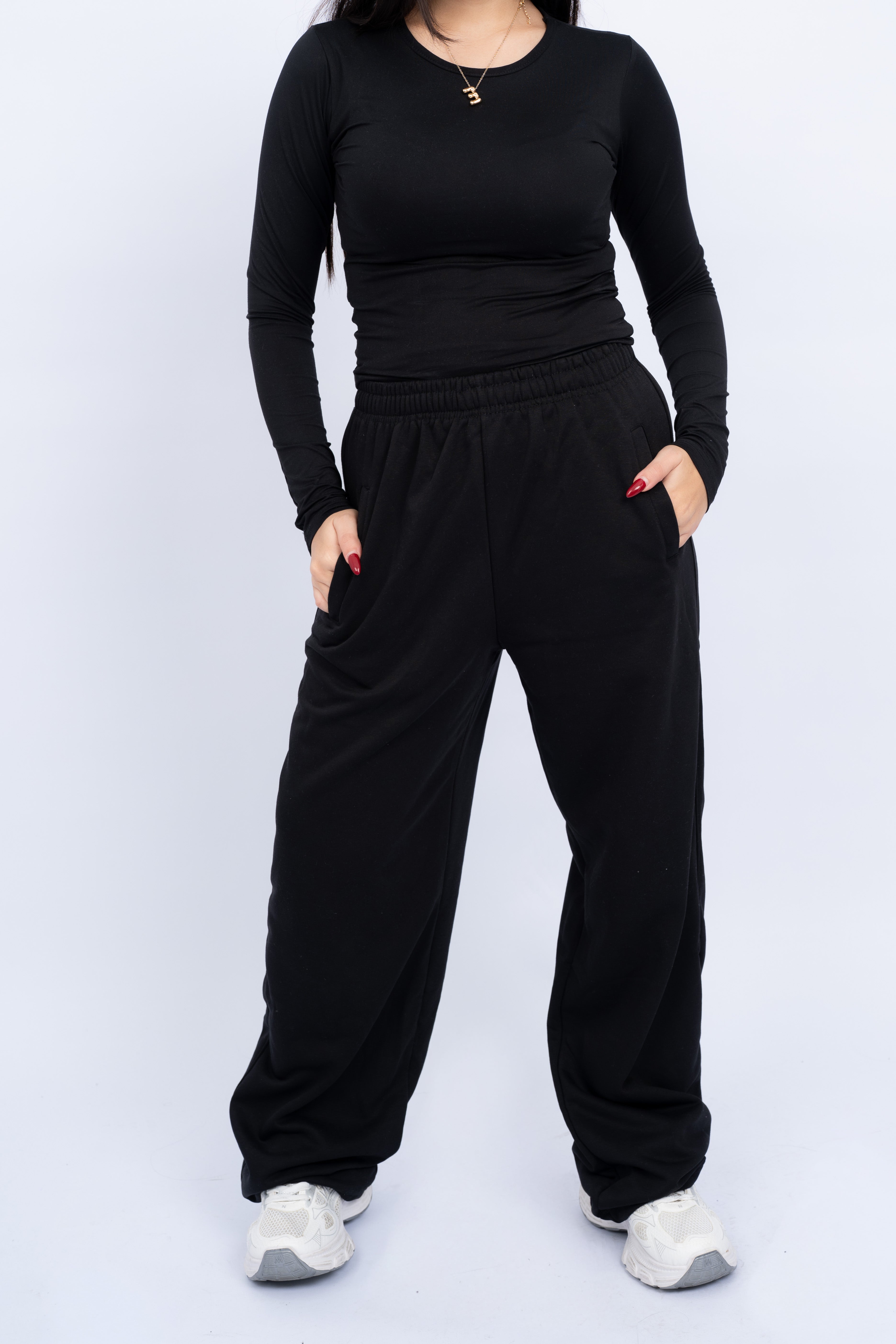 Straight-leg Melton Sweatpants(BLACK)