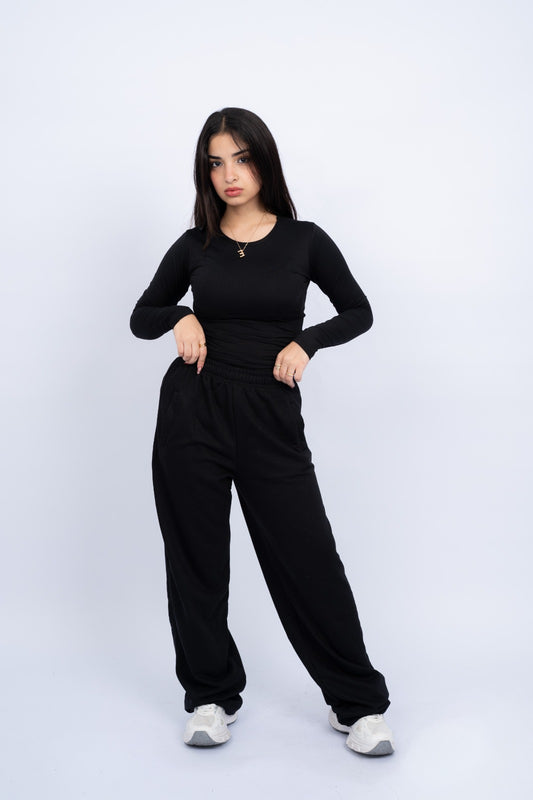 Straight-leg Melton Sweatpants(BLACK)