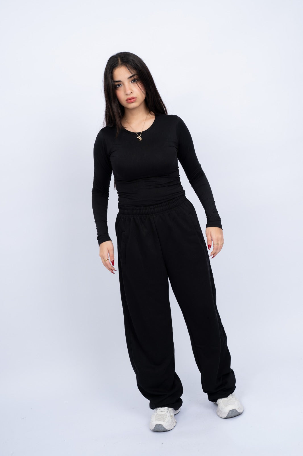 Straight-leg Melton Sweatpants(BLACK)